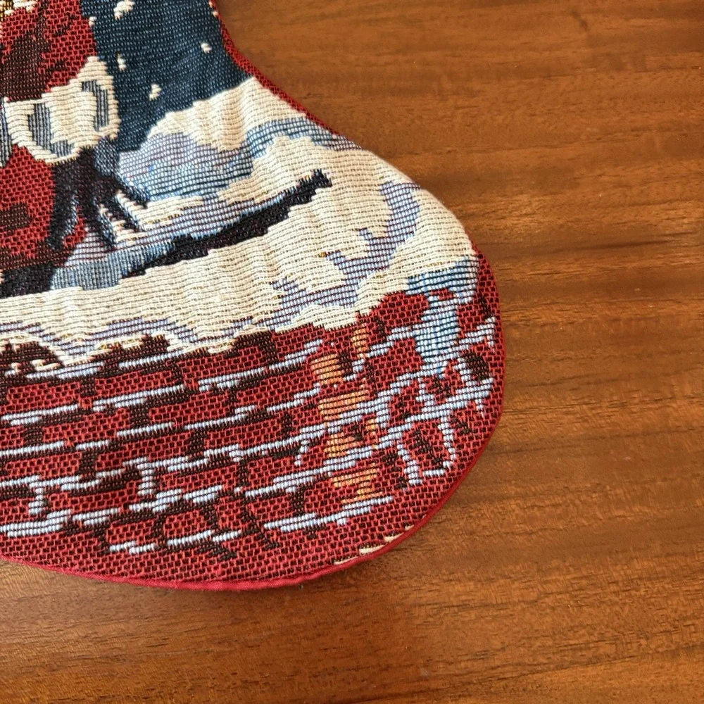 Vintage Tapestry Christmas Stocking Santa on Chimney – 18